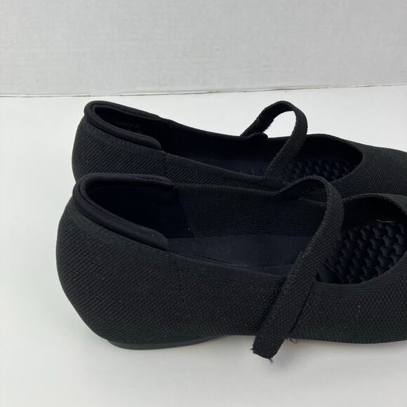 Cusolemore Sz 8.5 Square Toe Mary Jane Flats Black Knit Fabric Hidden Wedge - Picture 10 of 16